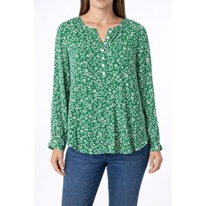 J.‎ Jill Green Floral Ditsy Print Split Neck Long Sleeve Blouse Top Medium